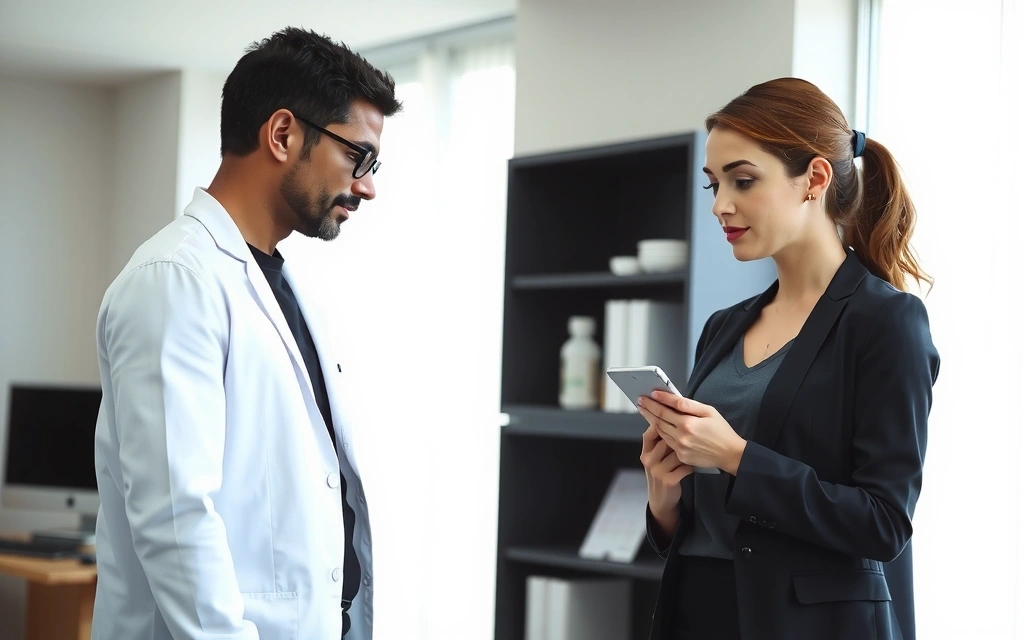 Dietista consultando con un cliente sobre suplementos vitamínicos
